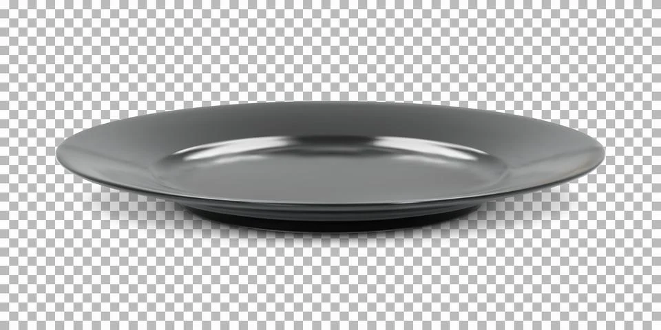 Black round empty plate side view with transparent shadow Stock Illustration