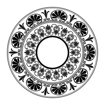 Black round frame, Greek key floral meander. Circular frame Greek palmette  Stock Illustration