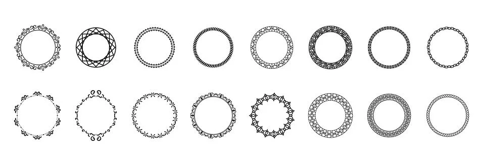 Black round frames with ornate decoration Stock Illustration