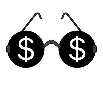 Black round glasses with two dollar signs. Vector icon  Stock Illustration