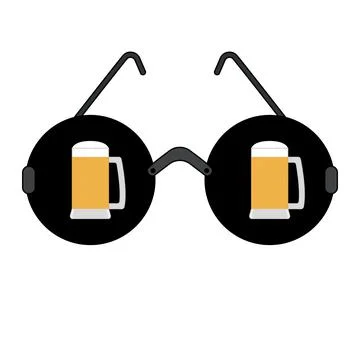 Black round glasses with two full mugs of beer. Stock Illustration