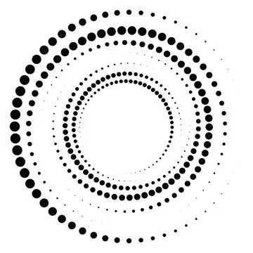 Black round halftone texture. Dotted radial swirl or tornado shape. Gradien.. Stock-Illustration