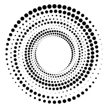 Black round halftone texture. Dotted radial swirl or tornado shape. Gradien.. Stock Illustration