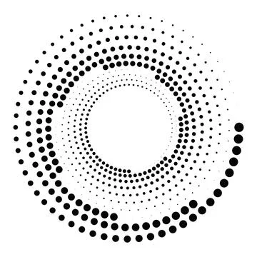 Black round halftone texture. Dotted radial swirl or tornado shape. Gradien.. Stock Illustration