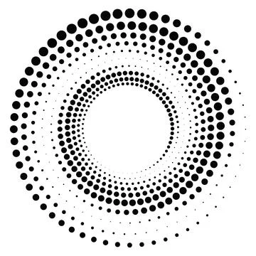 Black round halftone texture. Dotted radial swirl or tornado shape. Gradien.. Stock Illustration