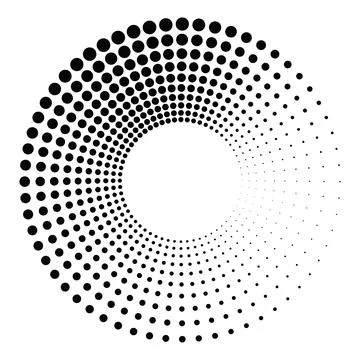 Black round halftone texture. Dotted radial swirl or tornado shape. Gradien.. Stock Illustration