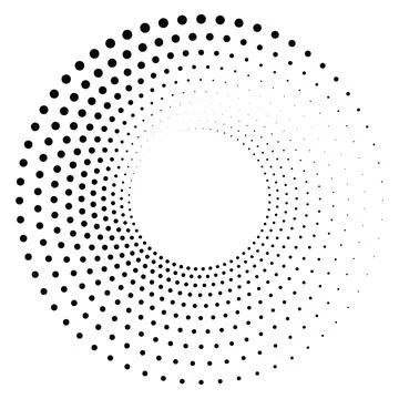 Black round halftone texture. Dotted radial swirl or tornado shape. Gradien.. Illustrazione stock