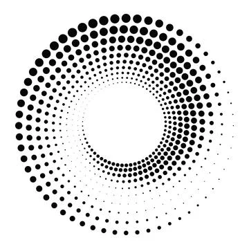 Black round halftone texture. Dotted radial swirl or tornado shape. Gradien.. Stock Illustration
