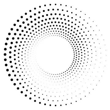 Black round halftone texture. Dotted radial swirl or tornado shape. Gradien.. Stock Illustration