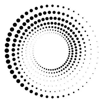 Black round halftone texture. Dotted radial swirl or tornado shape. Gradien.. Stock Illustration