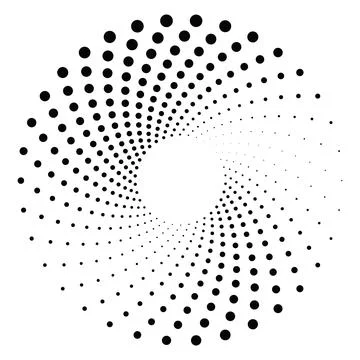 Black round halftone texture. Dotted radial swirl or tornado shape. Gradien.. Stock Illustration