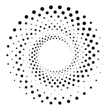 Black round halftone texture. Dotted radial swirl or tornado shape. Gradien.. Stock Illustration