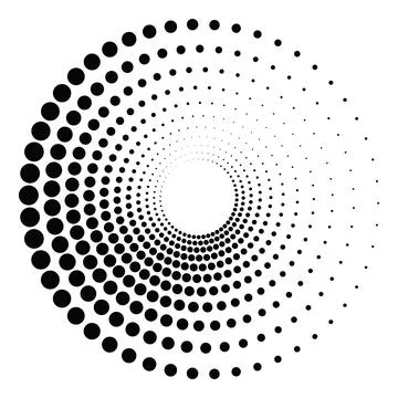 Black round halftone texture. Dotted radial swirl or tornado shape. Gradien.. Stock Illustration