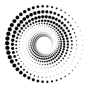 Black round halftone texture. Dotted radial swirl or tornado shape. Gradien.. Stock Illustration