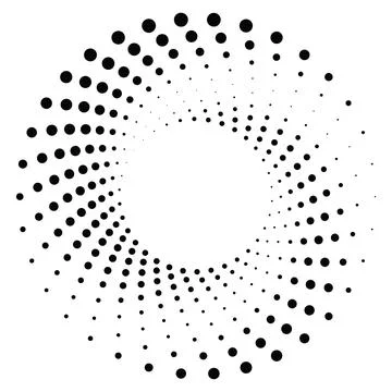 Black round halftone texture. Dotted radial swirl or tornado shape. Gradien.. Stock Illustration