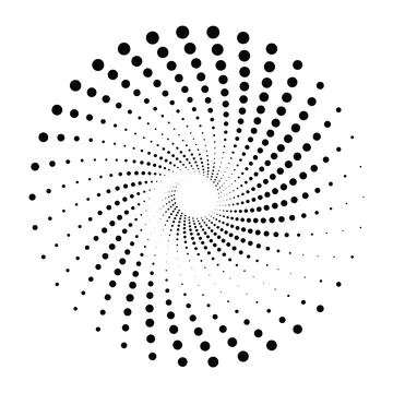 Black round halftone texture. Dotted radial swirl or tornado shape. Gradien.. Stock-Illustration