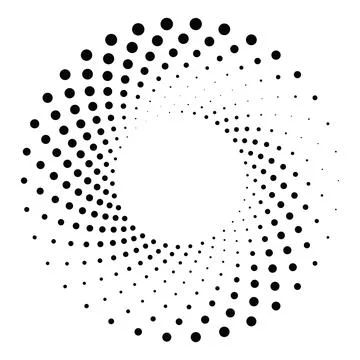 Black round halftone texture. Dotted radial swirl or tornado shape. Gradien.. Stock Illustration