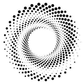 Black round halftone texture. Dotted radial swirl or tornado shape. Gradien.. Stock Illustration