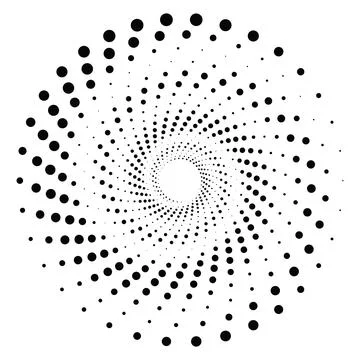 Black round halftone texture. Dotted radial swirl or tornado shape. Gradien.. Stock Illustration