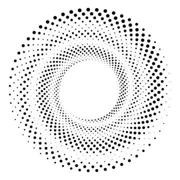 Black round halftone texture. Dotted radial swirl or tornado shape. Gradien.. Stock Illustration