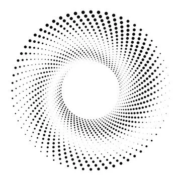 Black round halftone texture. Dotted radial swirl or tornado shape. Gradien.. Stock Illustration