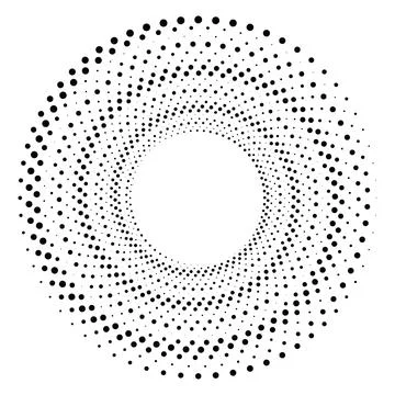 Black round halftone texture. Dotted radial swirl or tornado shape. Gradien.. Stock Illustration