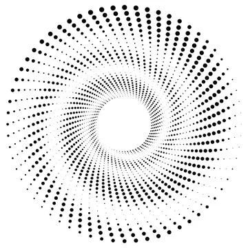 Black round halftone texture. Dotted radial swirl or tornado shape. Gradien.. Stock Illustration