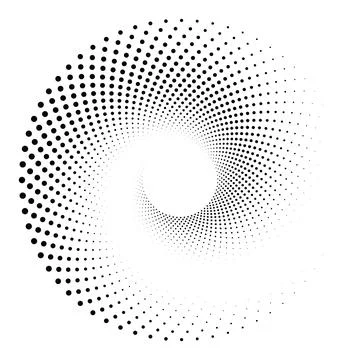 Black round halftone texture. Dotted radial swirl or tornado shape. Gradien.. Stock Illustration
