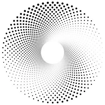 Black round halftone texture. Dotted radial swirl or tornado shape. Gradien.. Stock Illustration