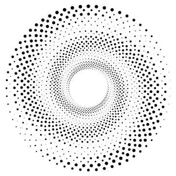 Black round halftone texture. Dotted radial swirl or tornado shape. Gradien.. Stock Illustration