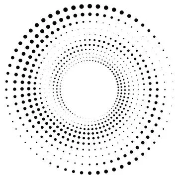 Black round halftone texture. Dotted radial swirl or tornado shape. Gradien.. Stock Illustration