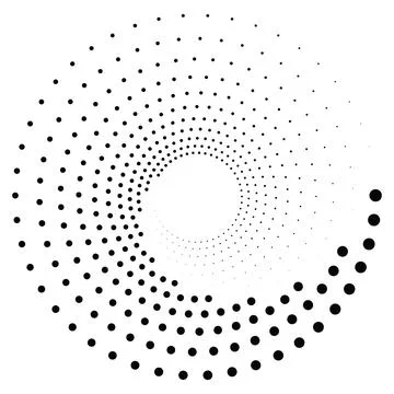 Black round halftone texture. Dotted radial swirl or tornado shape. Gradien.. Stock Illustration