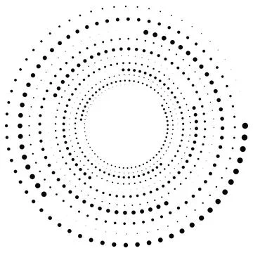 Black round halftone texture. Dotted radial swirl or tornado shape. Gradien.. Stock Illustration