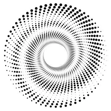 Black round halftone texture. Dotted radial swirl or tornado shape. Gradien.. Stock Illustration