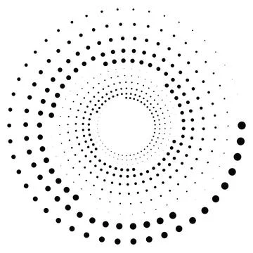 Black round halftone texture. Dotted radial swirl or tornado shape. Gradien.. Stock Illustration