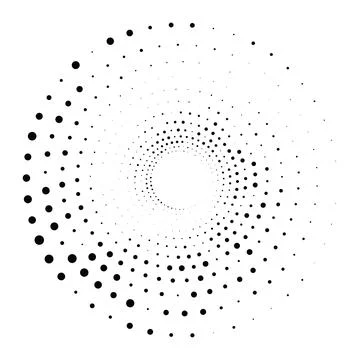 Black round halftone texture. Dotted radial swirl or tornado shape. Gradien.. Stock Illustration