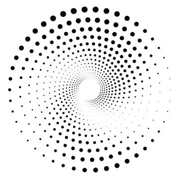 Black round halftone texture. Dotted radial swirl or tornado shape. Gradien.. Stock Illustration