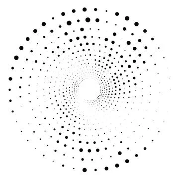 Black round halftone texture. Dotted radial swirl or tornado shape. Gradien.. Stock Illustration