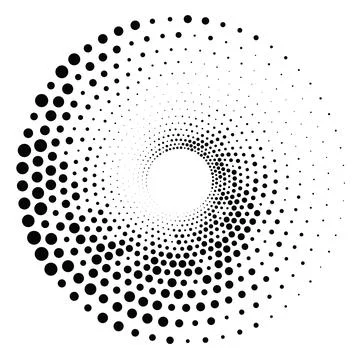 Black round halftone texture. Dotted radial swirl or tornado shape. Gradien.. Stock Illustration