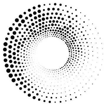 Black round halftone texture. Dotted radial swirl or tornado shape. Gradien.. Stock Illustration