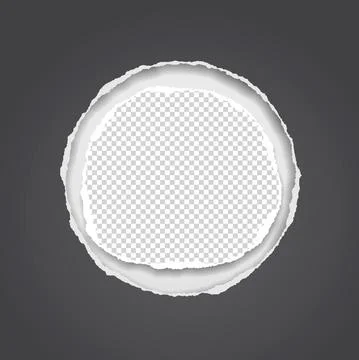 Black round hole composition in paper with torn edges and soft shadow is on Stock Illustration