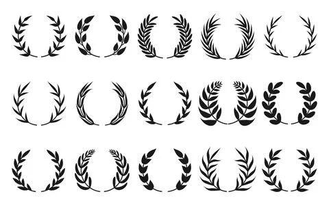 Black round laurel branch trophy crest set vector Stock Illustration