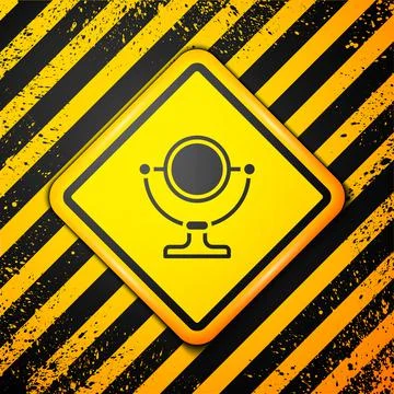 Black Round makeup mirror icon isolated on yellow background. Warning sign Stock Illustration