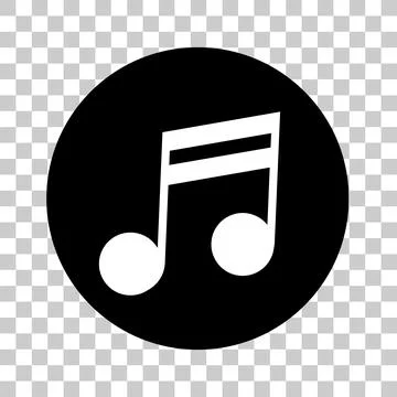 Black round musical note icon. Vector with transparent background. Stock Illustration