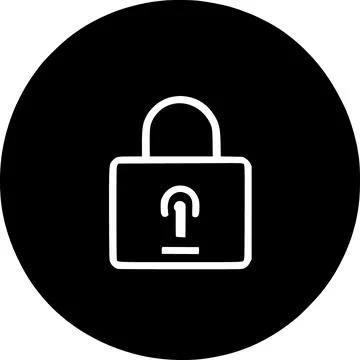 Black round open lock icon, simple secure cardinal protection flat design Stock Illustration