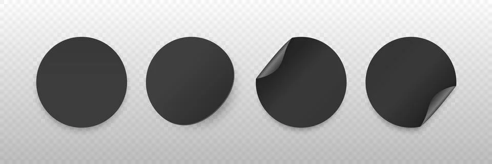 Black Round Sticker Vector Set. Round Stickers with Shadows. Curled Corner Stock Illustration