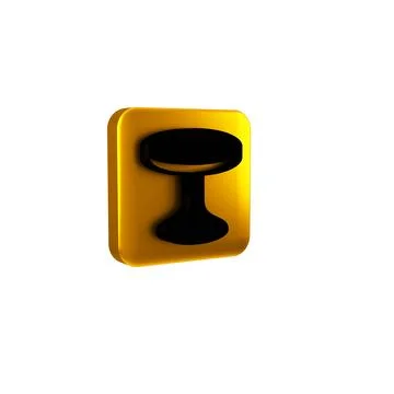 Black Round table icon isolated on transparent background. Yellow square bu.. Illustrazione stock