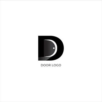 Black rounded door logo design template. An open door silhouette in Letter .. Stock-Illustration