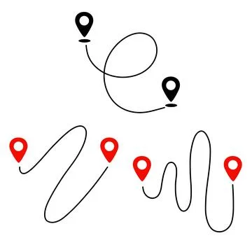 Black route tracking icon. Simple 2 pins path Illustrazione stock