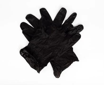 Black rubber disposable gloves, isolate Stock Photos